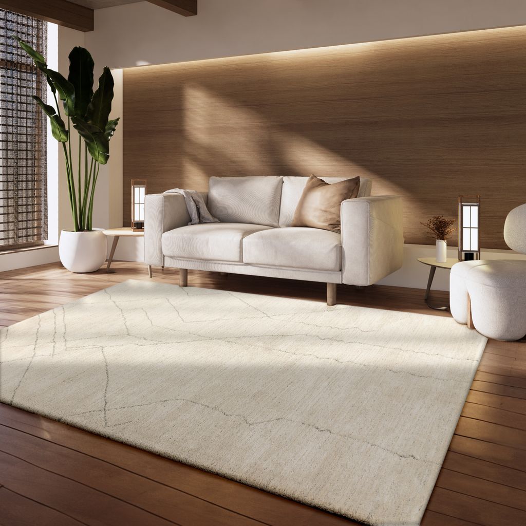 Teppich Wohnzimmer Kurzflor Geometrisch Skandinavisch Einfarbig Abstrakt Creme Grösse 120x170 cm