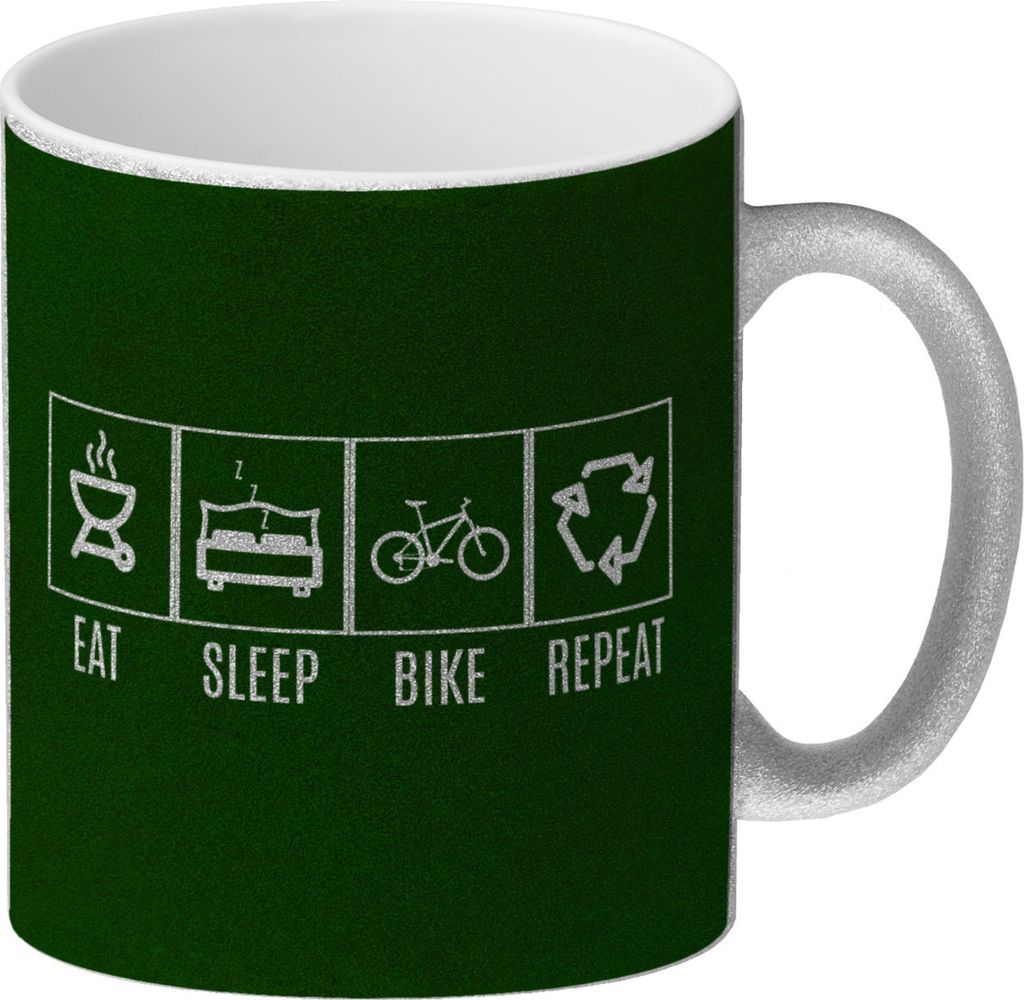 Eat, sleep, BIKE, repeat Glitzer-Kaffeebecher Auf der Suche nach einem