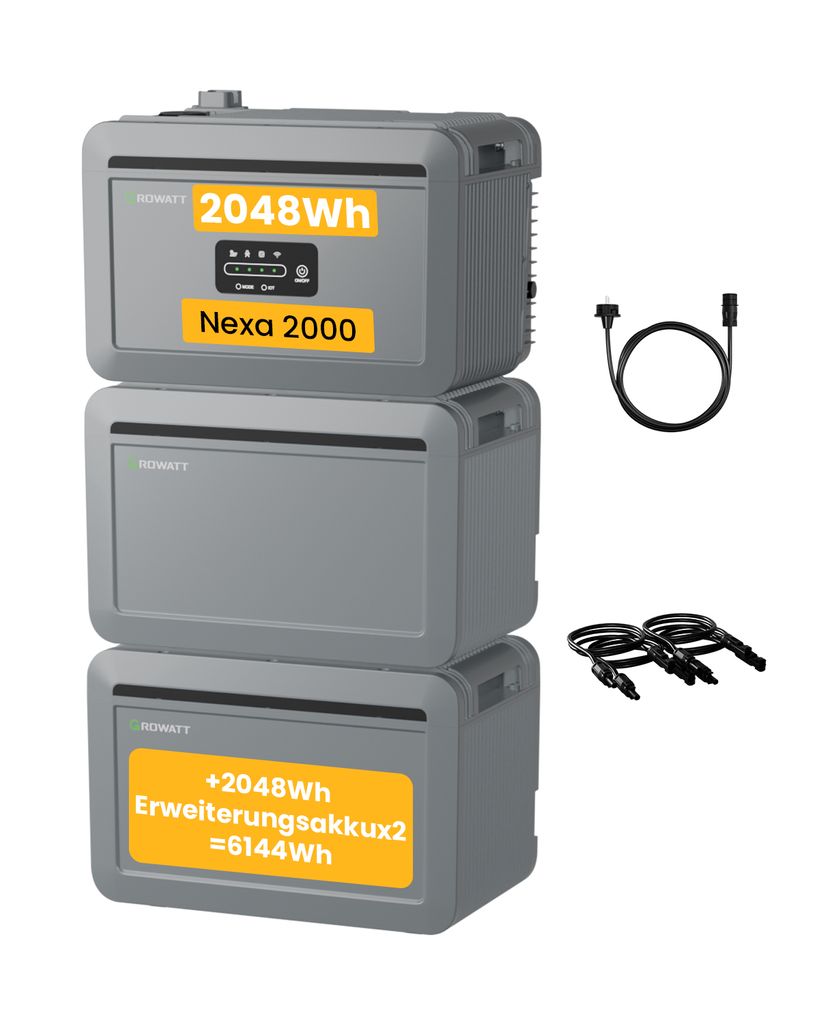 Balkonkraftwerk Speicher 6144Wh Growatt NEXA 2000 Speicher All-in-One Speicher mit Erweiterungsakku*2 für Balkonkraftwerke