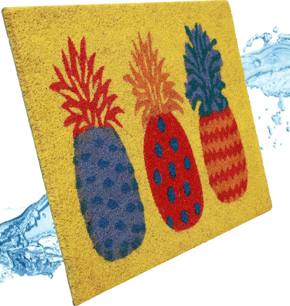 Betz Kokosmatte aus 100% Kokos - Fußmatte - Fußabstreifer –Schmutzfangmatte Muster 3 Ananas Größe 45 cm x 75 cm x 1,5 cm