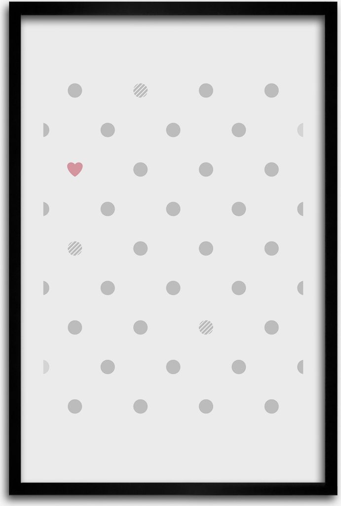 Bild - Bilderrahmen - 40 cm x 60 cm - MDF - Rahmen - Wandkunst - Punkte und Herzen