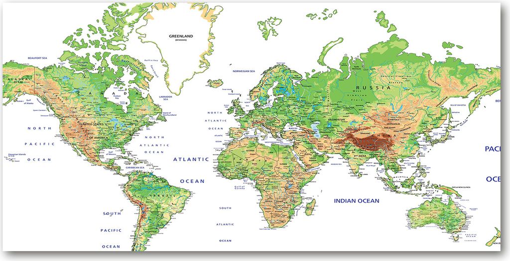 Tulup Glas-Bild - 100x50 -Wandkunst - Wandbild hinter gehärtetem Sicherheitsglas - Landkarten & Flaggen - Weltkarte - Grün