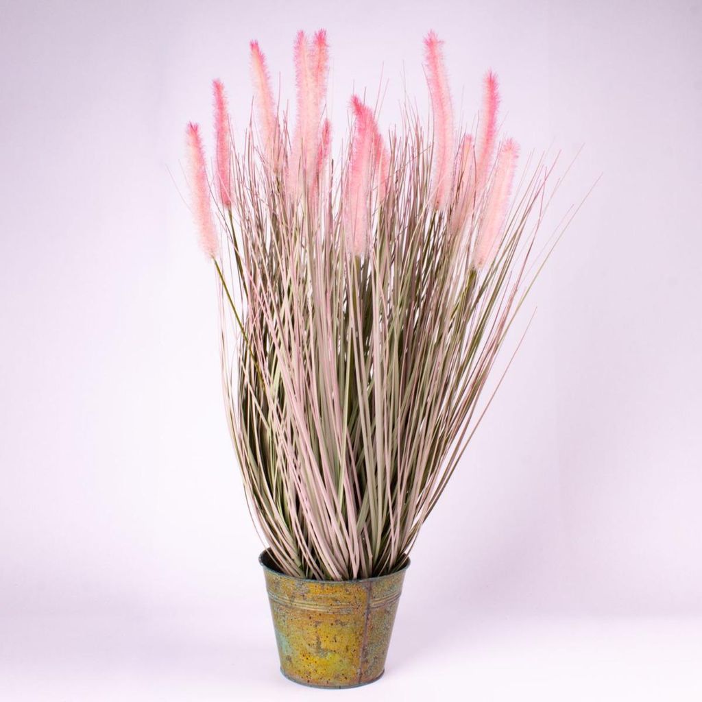 artplants.de Kunstgras Lampenputzergras Ovidio, Rispen, Zinktopf, grün, 70cm - Deko Pennisetum Gras