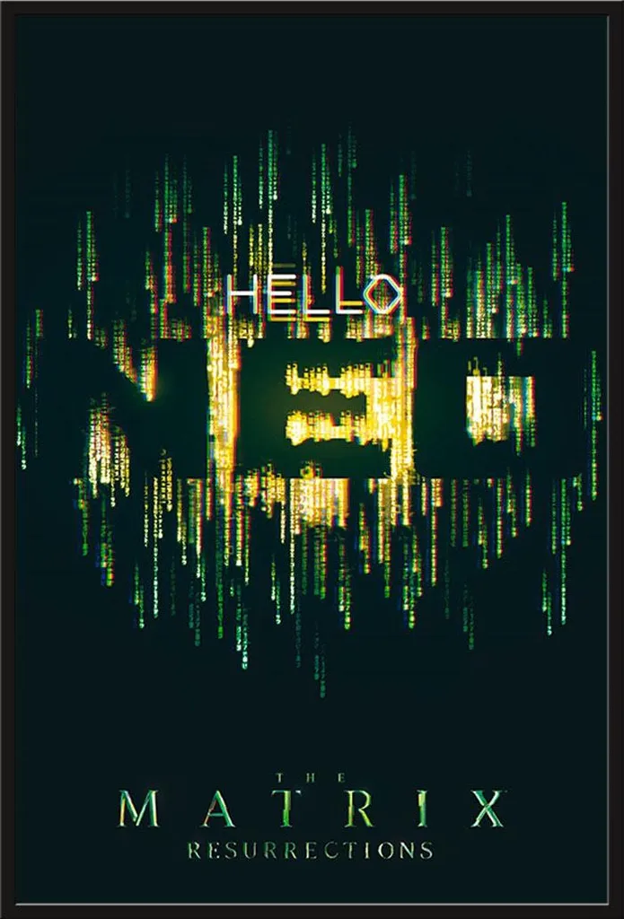 Déco Bureau Matrix : Affiche Hello Neo sous Cadre Shinsuke Noir Pro
