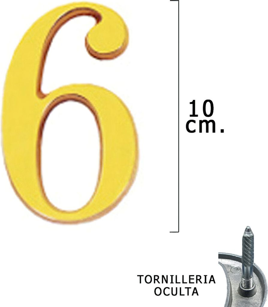 Nummer "6" Wolfpack aus Messing 10 cm + Schrauben, Blisterverpackung mit 1 Stück