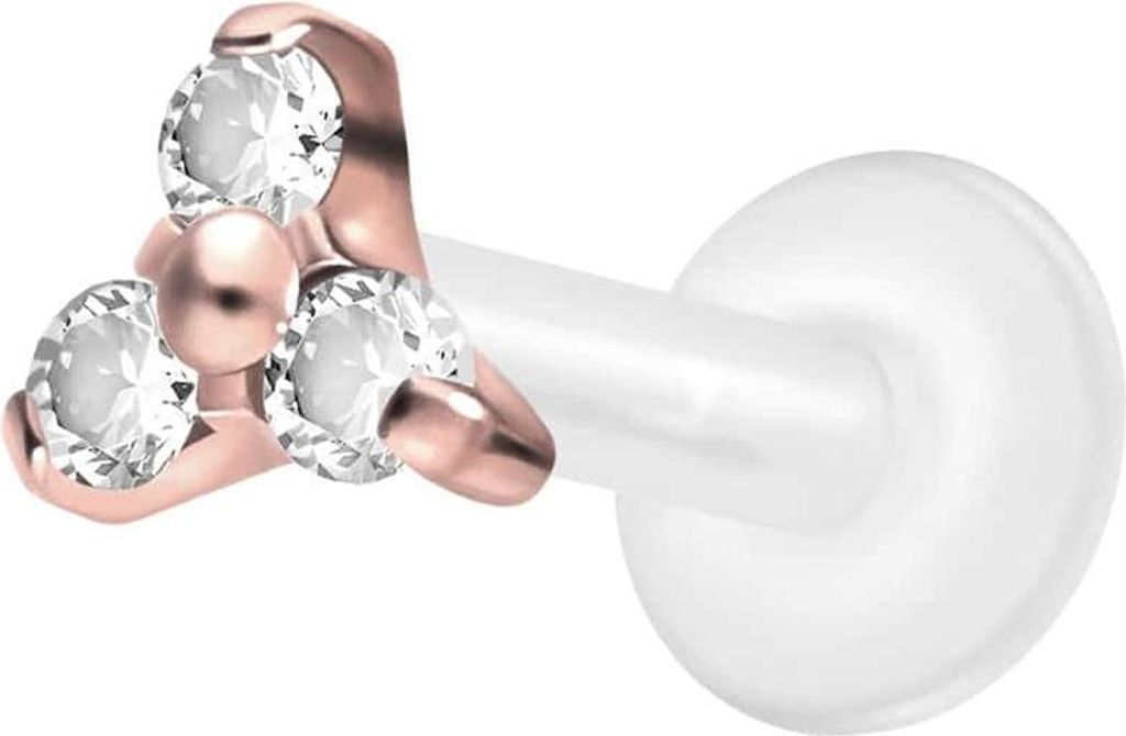 Ohrpiercing, Nasenpiercing PTFE Labret mit Innengewinde + Titan-Aufsatz KRISTALLBLUME RoséGold Stablänge: 8mm | Stabstärke: 1,2mm | Designgröß...