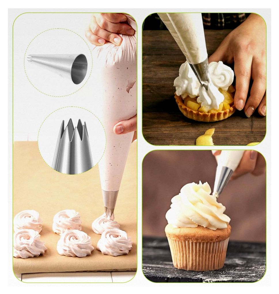6 Stück kleine Spritztüllen aus Edelstahl, wiederverwendbar zum Dekorieren von Kuchen, Muffins, Cupcakes und Keksen