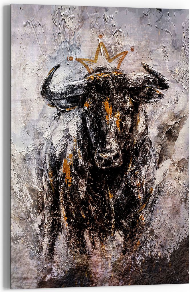 DEQOART Glasbild Echtglas 60x90 cm 'König der Stiere' Wandbild Bild modern Deko