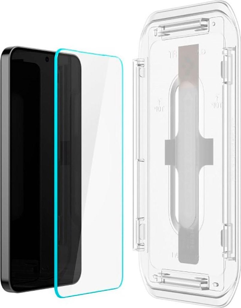 A screen protector and an installation guide for a smartphone.