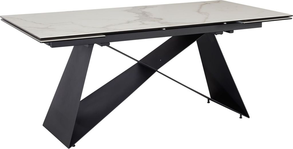 Esszimmertisch 180 - 260 cm Ausziehbar Keramik Glas Weiß, Keramiktisch Marmor-Optik Groß, Designer Küchentisch Rechteckig, Esstisch Extravagant ...