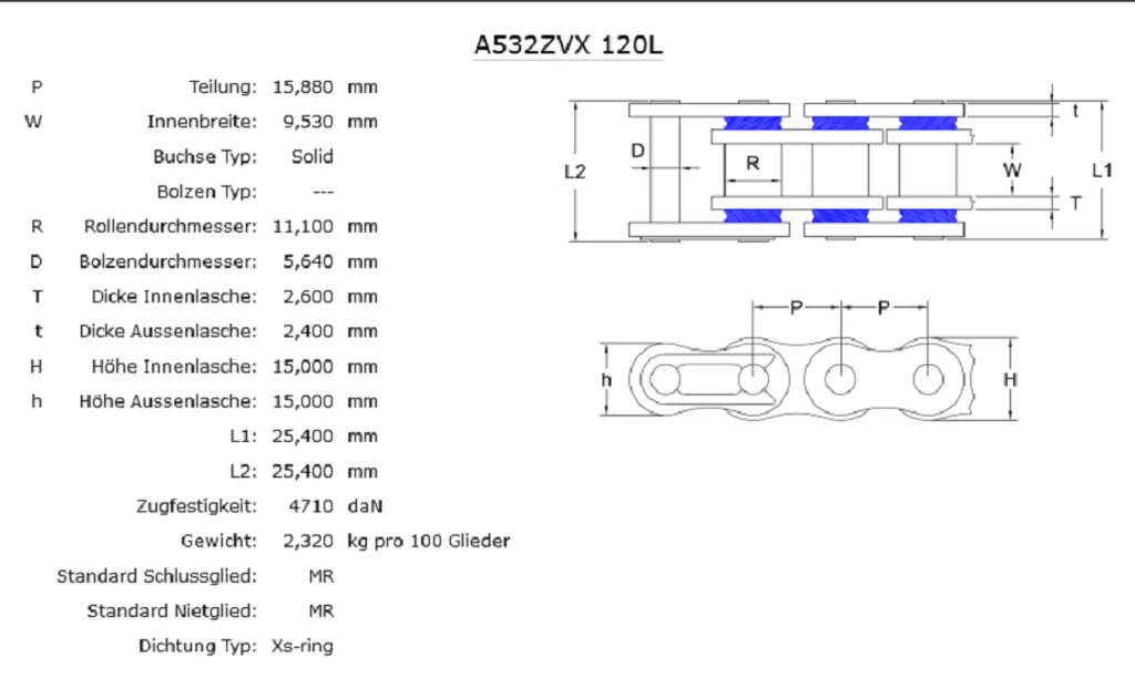 Chaîne AFAM A532ZVX X-Ring 532 hyper renforcée pour moto de course - 2