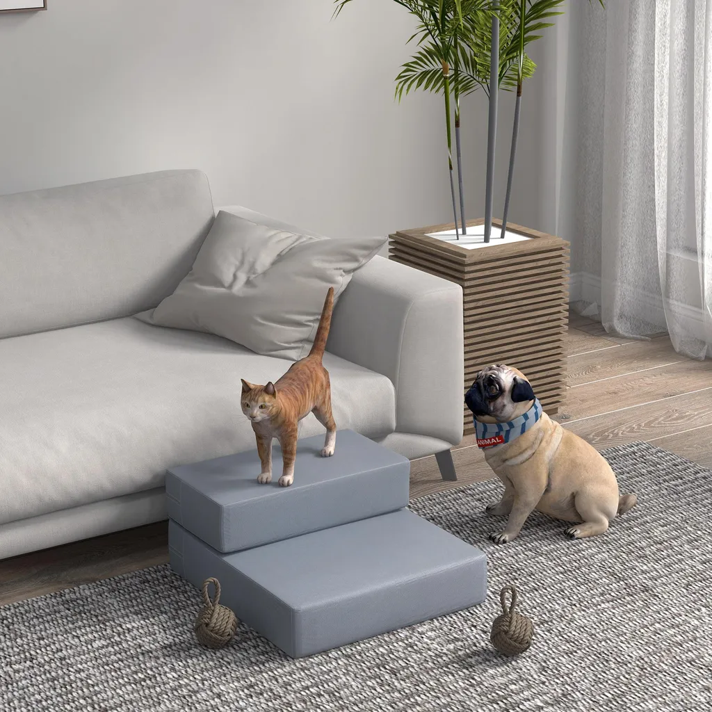 Escalier pour Petits Chiens et Chats Aide au Canapé 2 Marches Gris L45