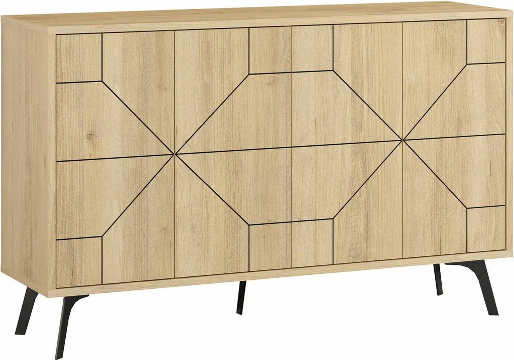 Buffet de Salon Earl 123cm Chêne Marron : Rangement Idéal 4 Niveaux