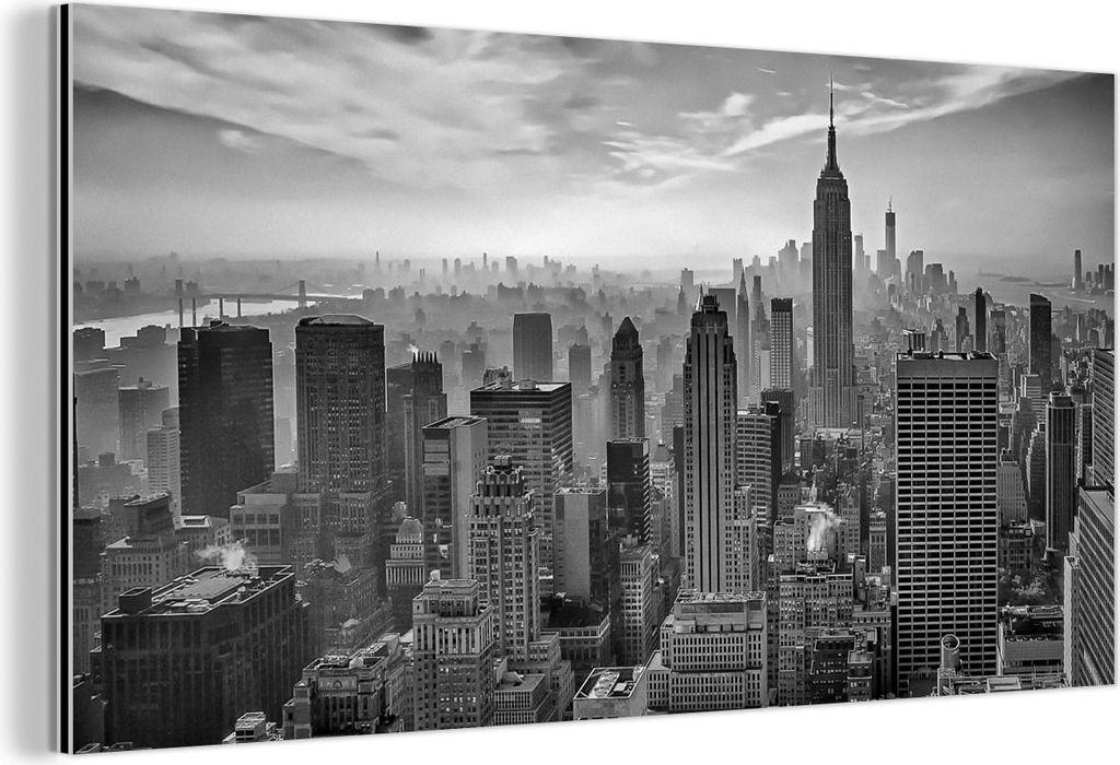 MuchoWow Wanddekoration Metall Metallbild Wandkunst 40x20 cm Architektur - Schwarz und weiß - Stadt - Skyline - New York MuchoWow Aluminium Gemäl...