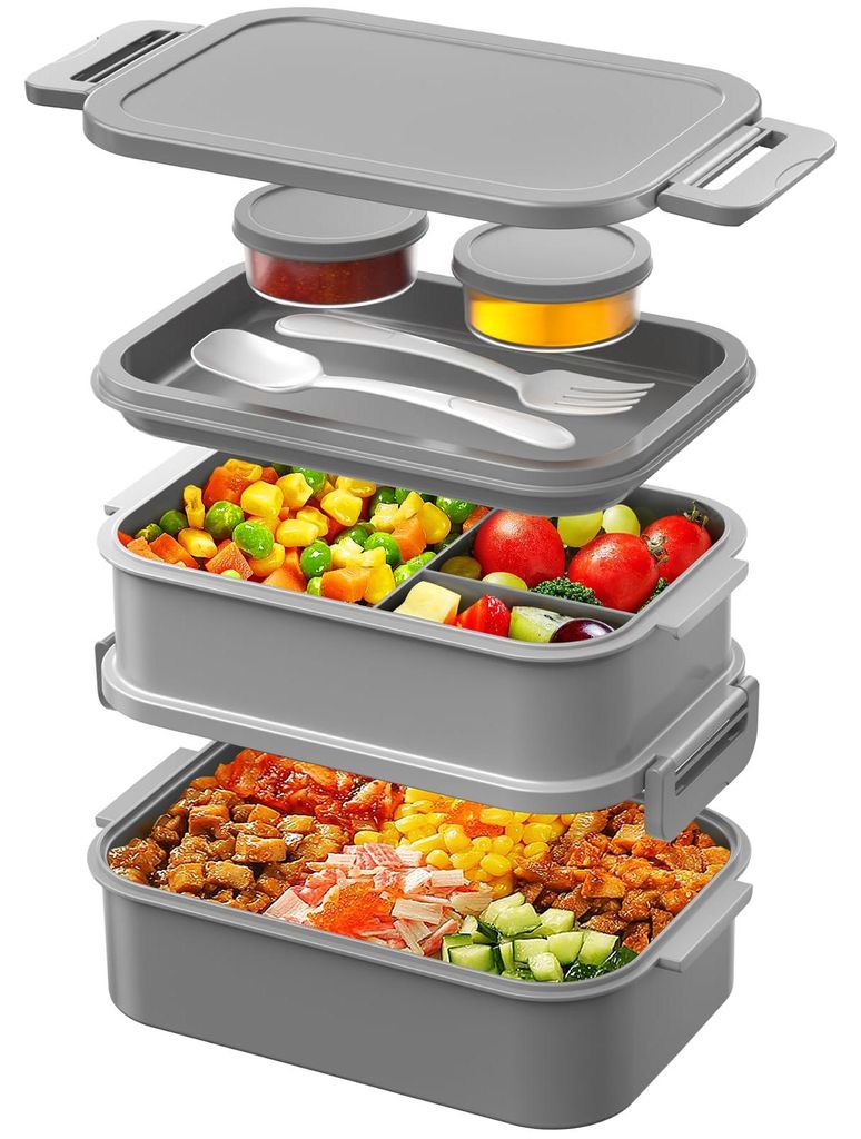 Lunchbox für Erwachsene, 2130 ml, großes Fassungsvermögen, auslaufsichere Bento-Box, BPA-frei, für Büro und Schule (grau)