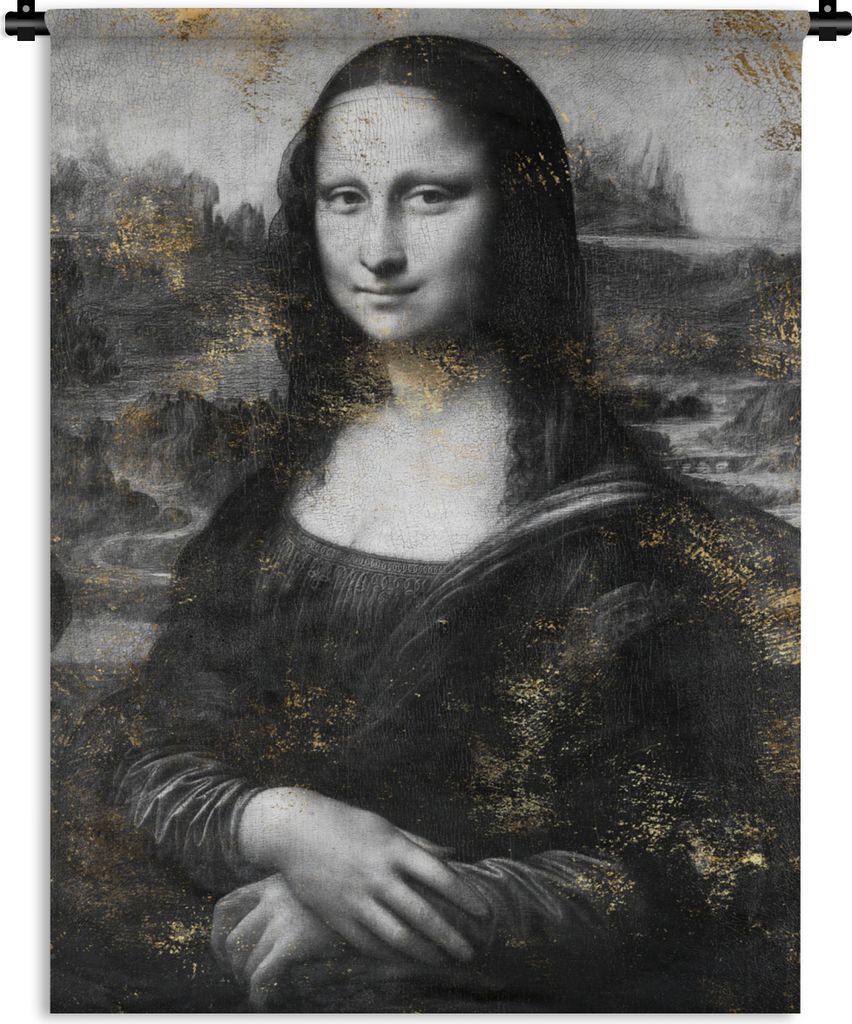 MuchoWow Wandteppich Wandbehang Mona Lisa - Leonardo da Vinci - Gold 90x120 cm Tapisserie Dekoration Wandtuch - Wanddeko