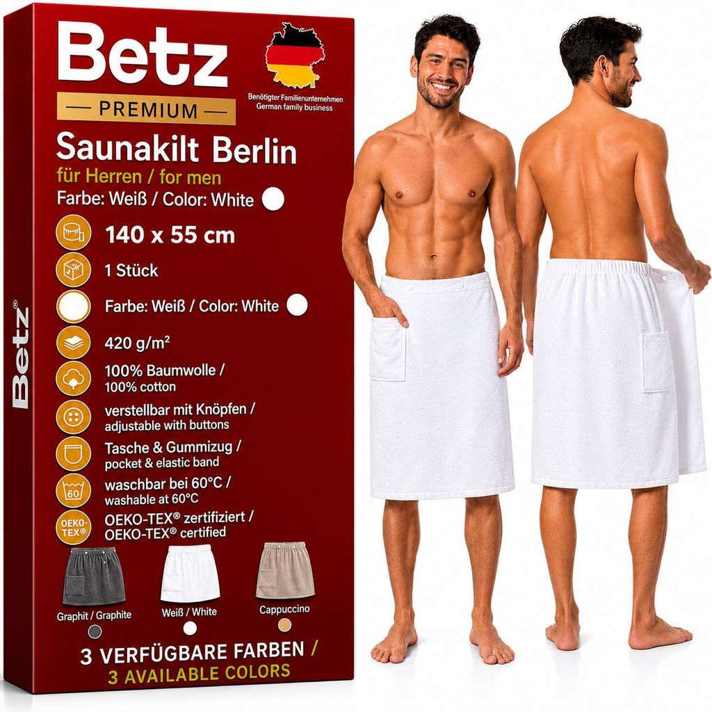 Betz Frottee Saunakilt mit Knöpfen für Herren 100% Produktbild 