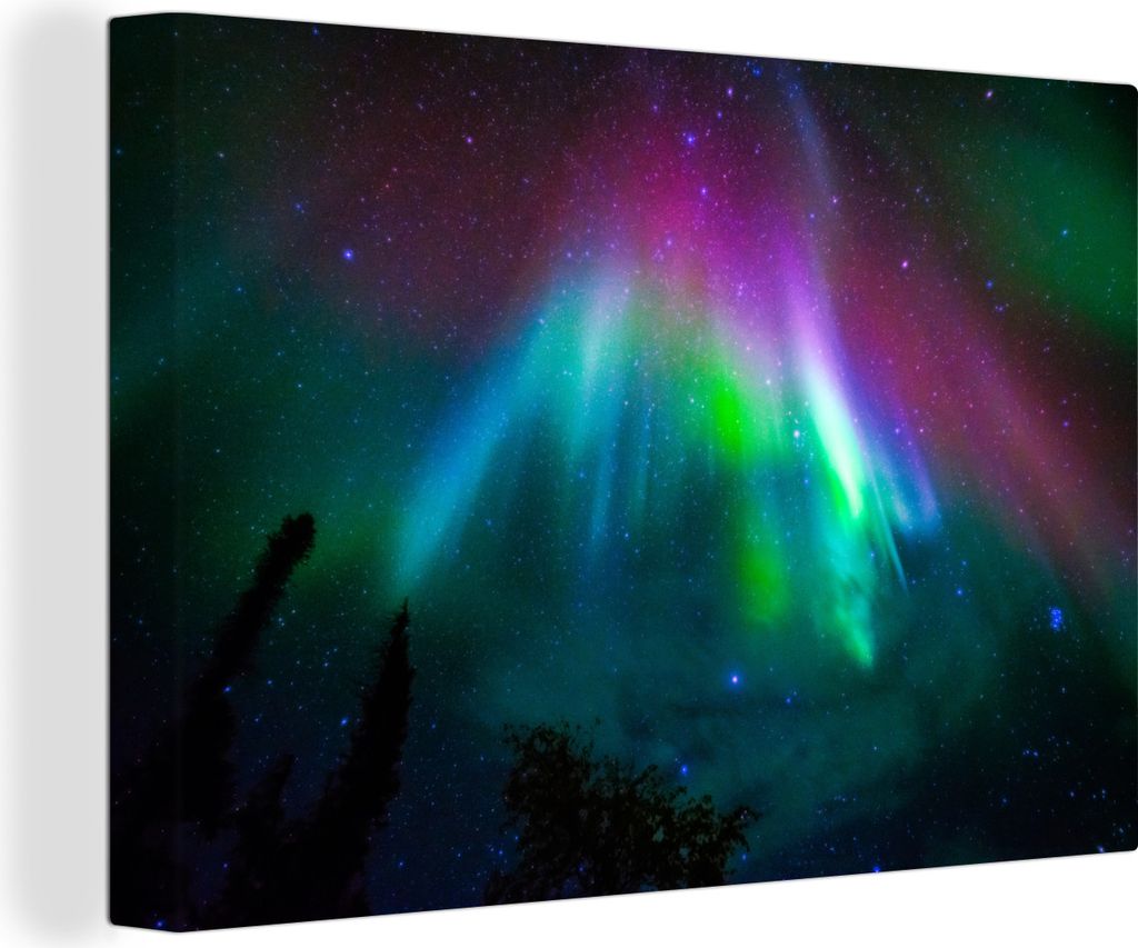 OneMillionCanvasses - Leinwandbilder - 140x90 cm, Nordlichter - Sternenhimmel - Farben, Wandbilder Kunstdruck Wanddekoration - Foto auf Leinwand ...