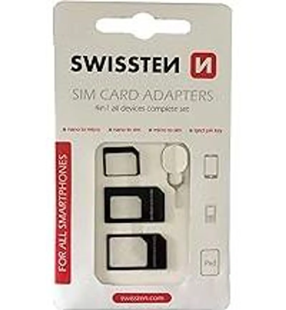 Kit Adattatore SIM 4 in 1 Swissten - Da Nano a Micro/Standard per Cellulare