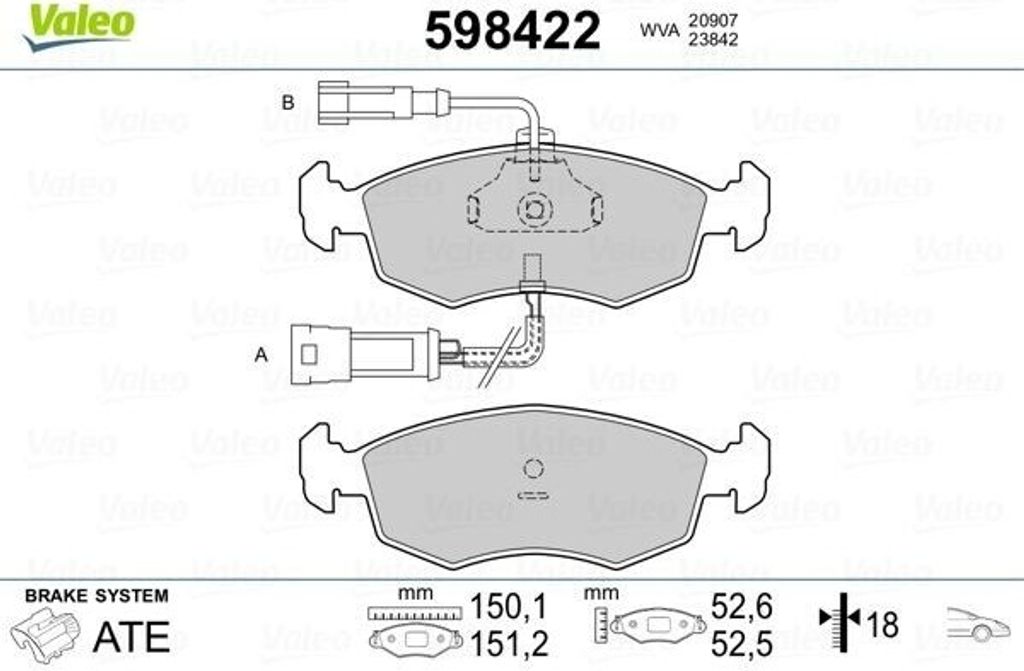 VALEO Bremsbeläge Satz Vorne für FIAT PUNTO (188) 598422