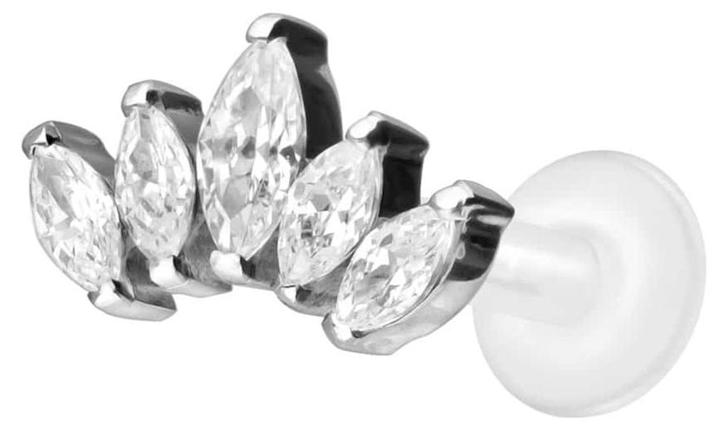 Ohrpiercing, Nasenpiercing PTFE Labret mit Innengewinde + Titan-Aufsatz LOTUSBLÜTE Silber Stablänge: 6mm | Stabstärke: 1,6mm