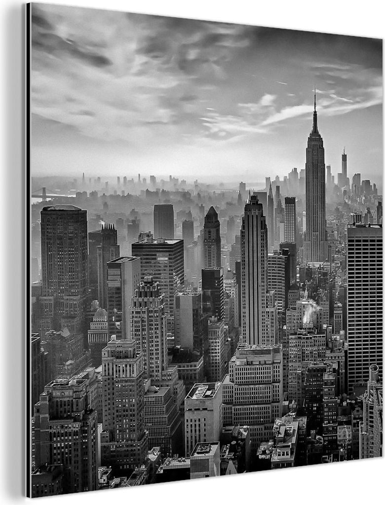 MuchoWow Wanddekoration Metall Metallbild Wandkunst 20x20 cm Architektur - Schwarz und weiß - Stadt - Skyline - New York MuchoWow Aluminium Gemäl...