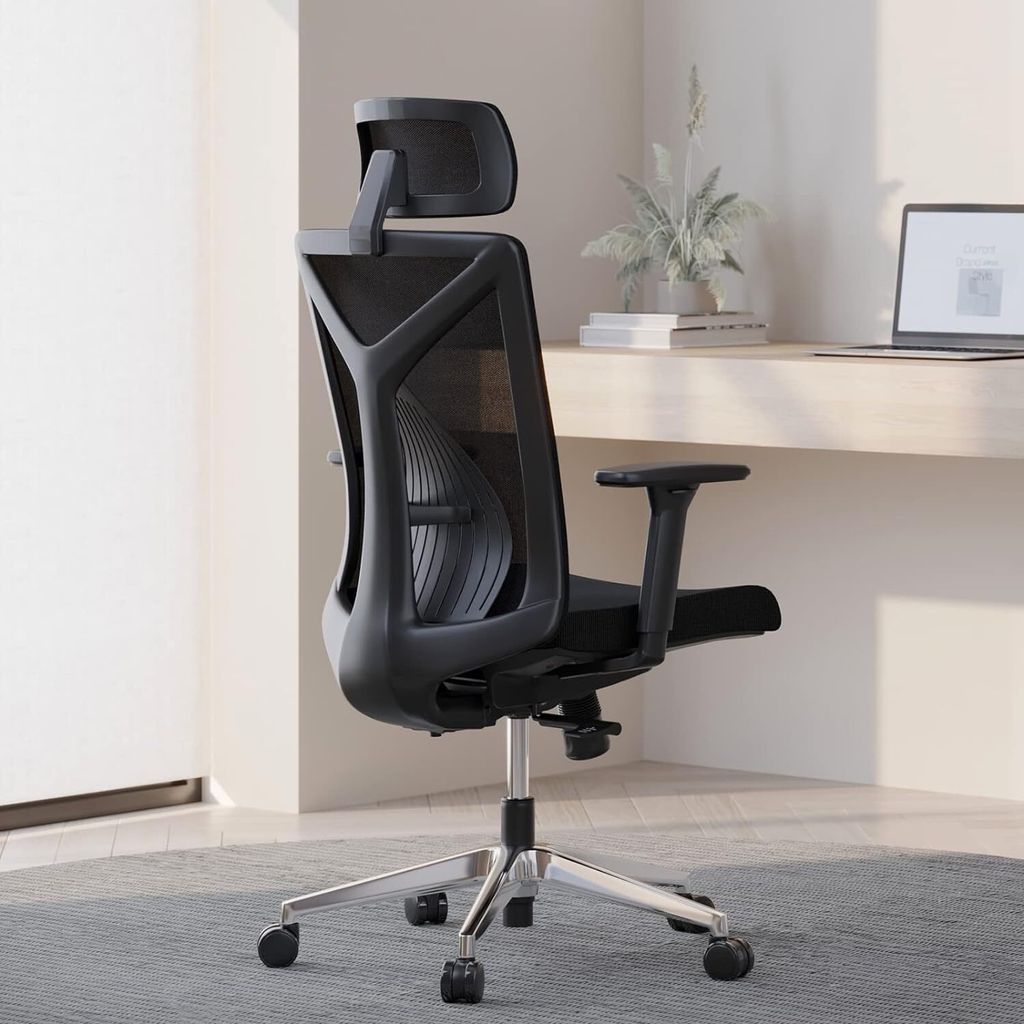Bürostuhl Ergonomisch Schreibtischstuhl, Hoher Rücken Ergonomischer Stuhl mit Verstellbarer Lendenwirbelstütze, 3D-Armlehnen & abnehmbare Kopfst...