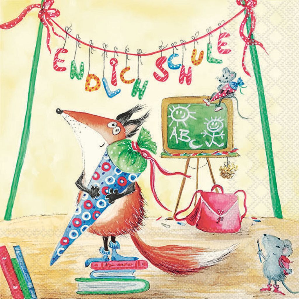 20 Servietten Endlich Schule - Fuchs mit Schultüte 33x33cm Produktbild 