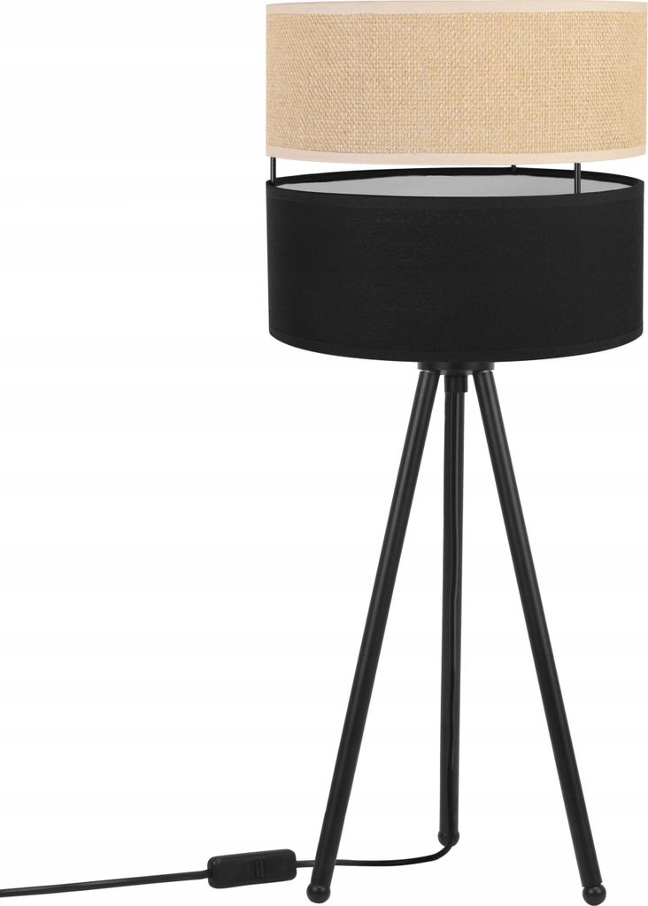 Light-Home Juta Lampenschirm Tischlampe Modern - Nachttischlampe - Tischleuchte E27 - 1-Flammig EDRON - Schwarz Basis und Jute und Schwarz
