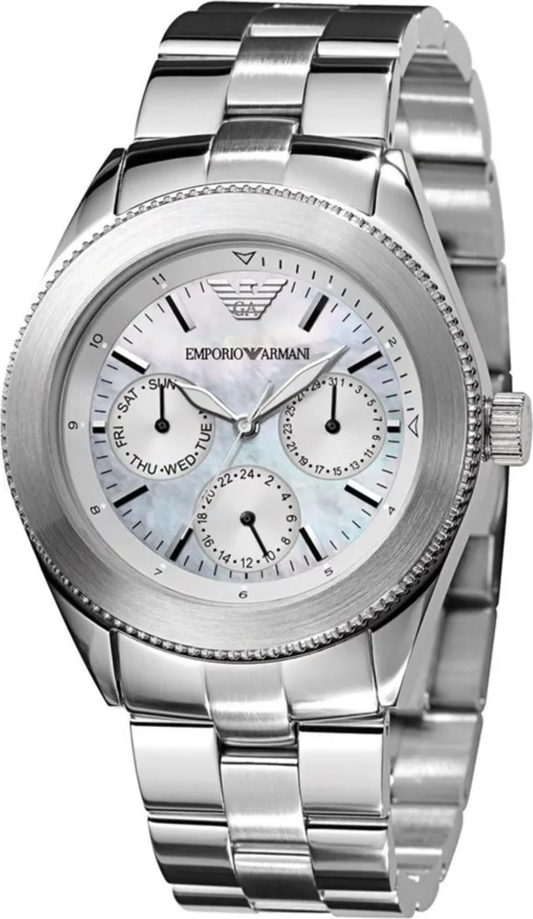 Montre Armani AR0709 chronographe à quartz avec cadran argenté et date