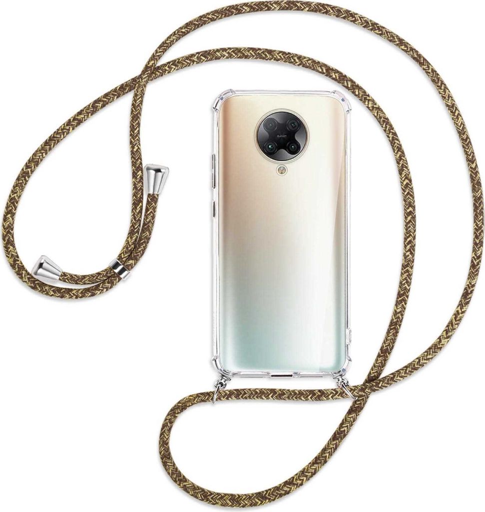 Handykette Backcover-Schutzhülle mit Band (Metall silberfarben) für Xiaomi Redmi K30 Pro, Poco F2 Pro - braun+beige