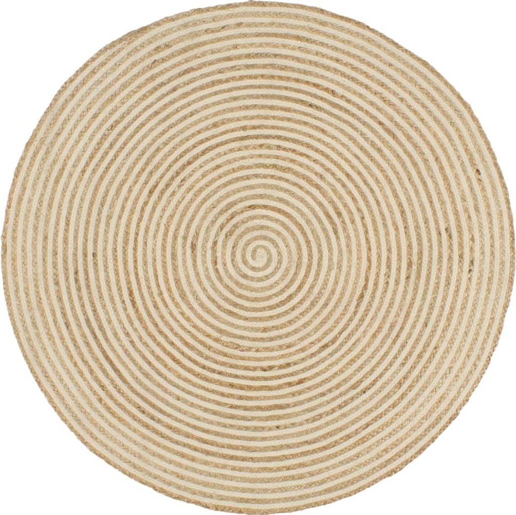 Möbel Teppich Handgefertigt Jute mit Spiralen-Design Weiß 90 cm - Designerteppiche 133716