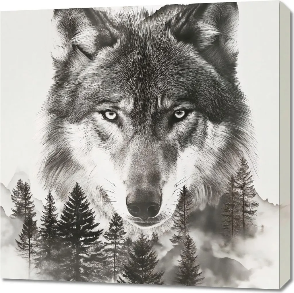 Quadro 70x70 cm Spirito del lupo della foresta