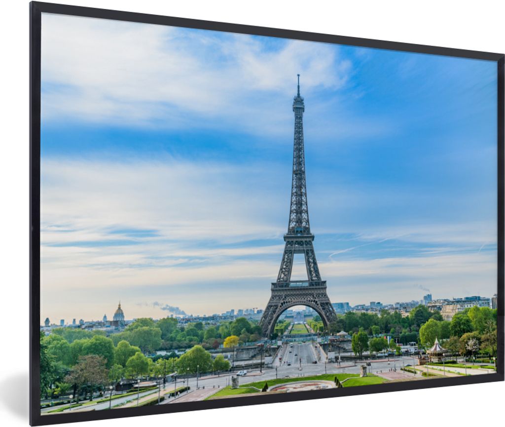 MuchoWow MuchoWow Gerahmtes Poster Der Eiffelturm vor einer farbenprächtigen Kulisse 60x40 cm - Poster mit zchwarzem Bilderrahmen - Printing -...