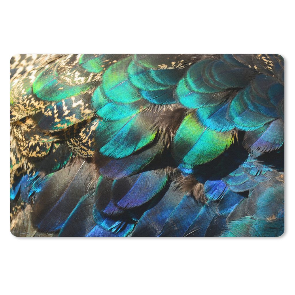 MuchoWow Schreibtischunterlage Federn - Pfauenfedern - Pfau - Blau - Kunst 60x40 cm - XXL Mauspad - Großes Mauspad