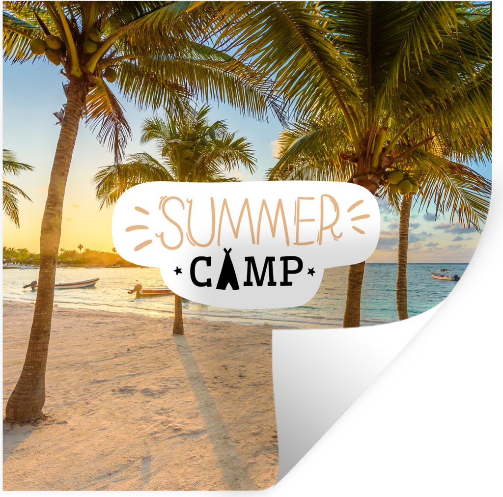 MuchoWow Wandtattoo Wandsticker Wandaufkleber Sommer - Palme - Strand - Zitate 100x100 cm Selbstklebend und Repositionierbar - Wierderverwendbar ...