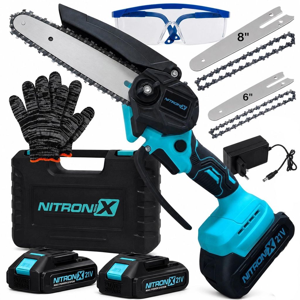 Akku Kettensäge Mini Kettensäge Astsäge 21V mit 2 Akkus 6 Zoll 8 Zoll Handsäge für Holz und Äste