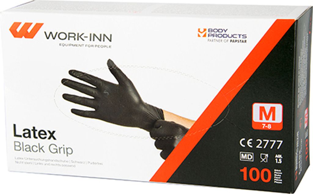 100 "WORK-INN/PS" Handschuhe, Latex puderfrei "Black Grip" Produktbild 2