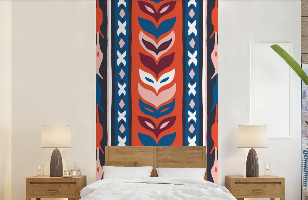 MuchoWow Fototapete für Wohnzimmer oder Schlafzimmer Wandtapete Vinyl Motivtapete Design - Blumen - Pflanzen - Rot - Minimalismus - 120x240 cm -...