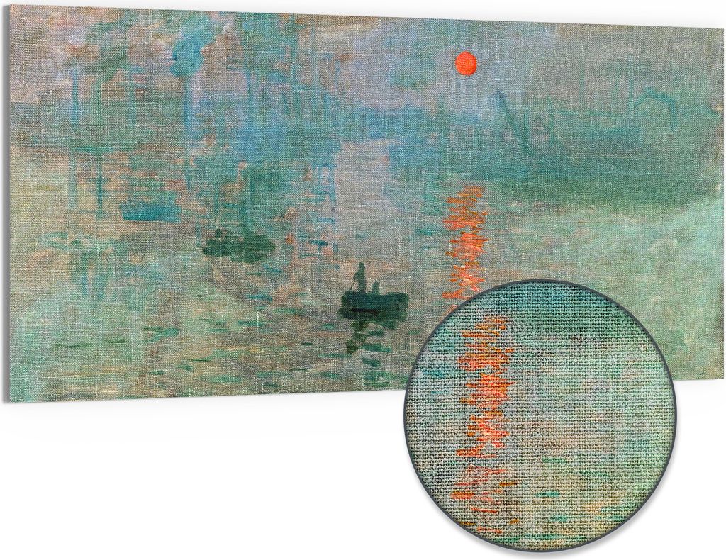 DEQOART Hybrid Leinwand Bild 100x50 cm 'Fluss im Morgenrot' Wandbild Glas flach modern