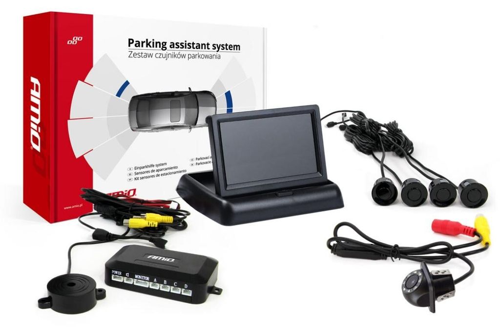 Einparkhilfesystem mit 4,3" Display HD-305-LED Kamera & 4 schwarze Sensoren