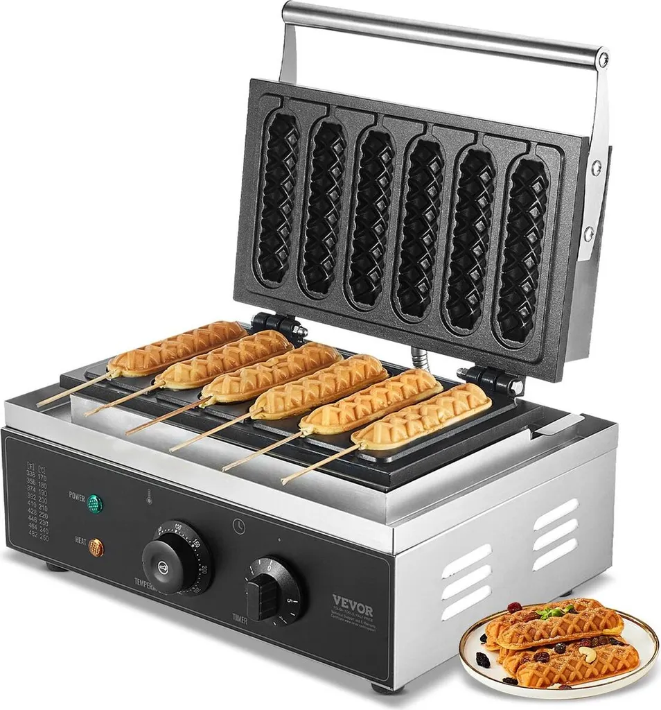 Machine à gaufres hot-dog 6 pièces 1500W : cuisson rapide sans coller