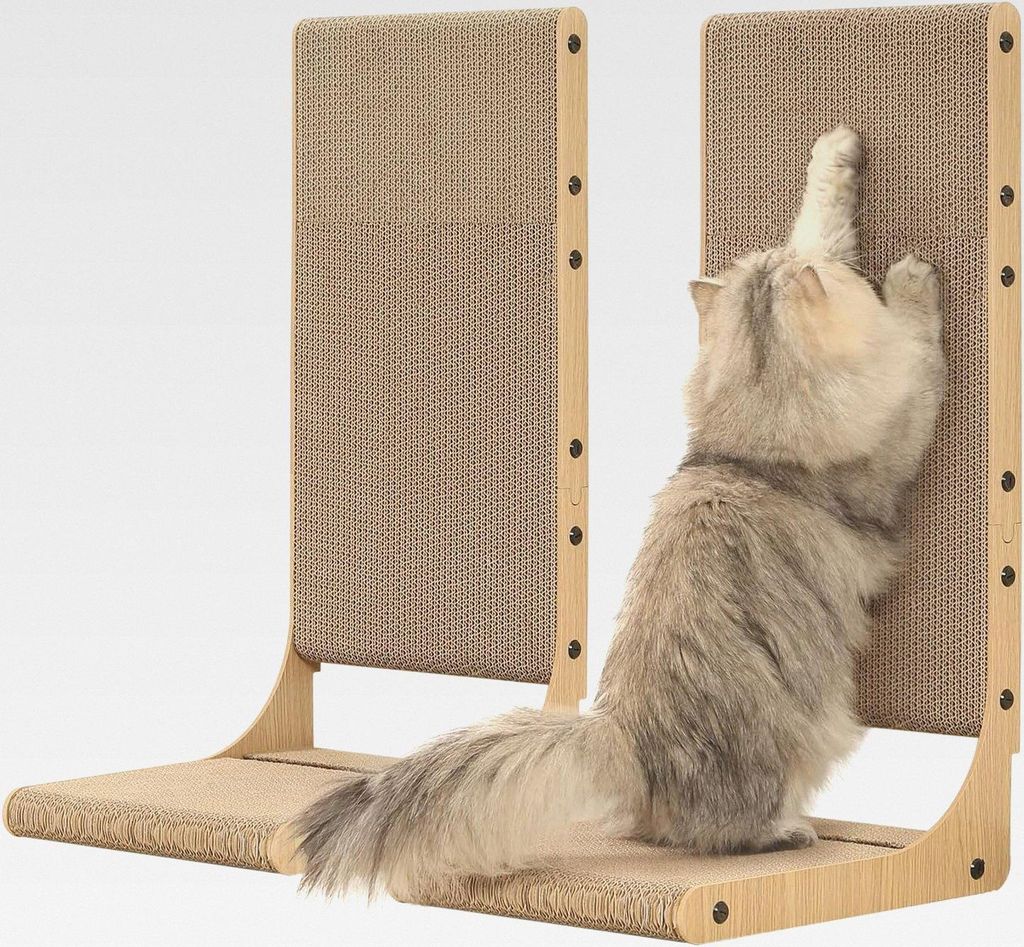 2er-Set Kratzbrett für Katzen, 65 cm Hoch - L-förmiger Karton-Kratzbaum für Innenräume, Kratzpfosten für Wand und Couch, Groß