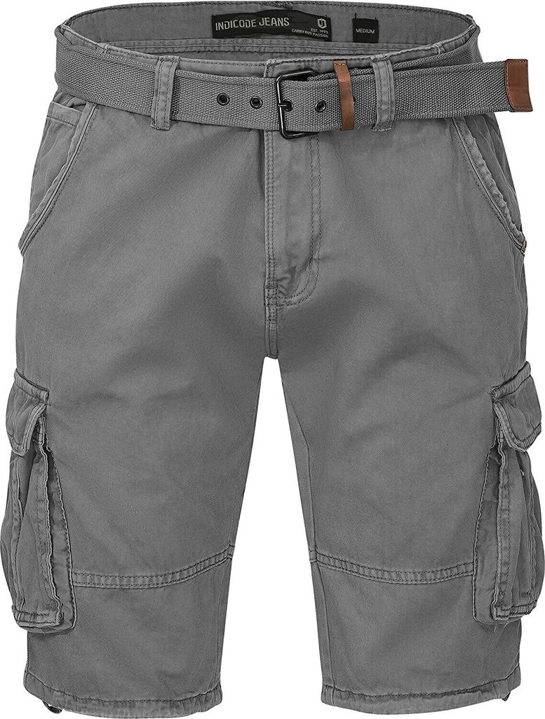 Indicode Kjeld Herren Cargoshorts mit 6 Taschen inkl. Stoffgürtel aus 100% Baumwolle | Kurze Hose Bermuda Sommer Herrenshorts Short Men Pants Carg...