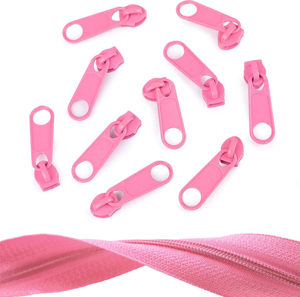 10 Reißverschluss Zipper für Endlosreißverschluss, 5mm, Farbauswahl, Farbe:pink