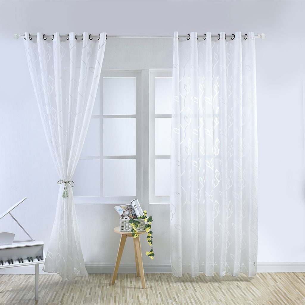 gardine aushöhlung laub Ösen vorhang halbtransparent voile für wohnzimmer  schlafzimmer, bxh: 100x200cm, weiß