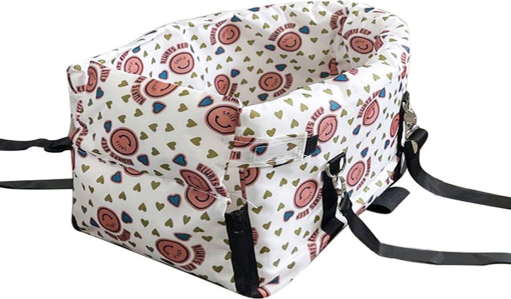 Autositz fuer Hunde mit Mittelkonsole, abnehmbare Armlehne, Sitzerhoehung mit weichem Kissen, Sicherheitsgurt, Autositz fuer Haustiere, tragbare Re...