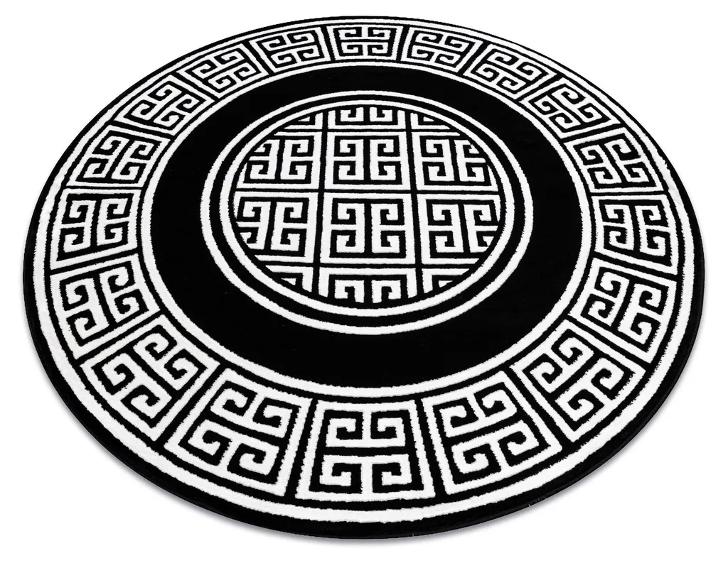 Tapis rond 200 cm pour salle à manger GLOSS noir et ivoire motif grec