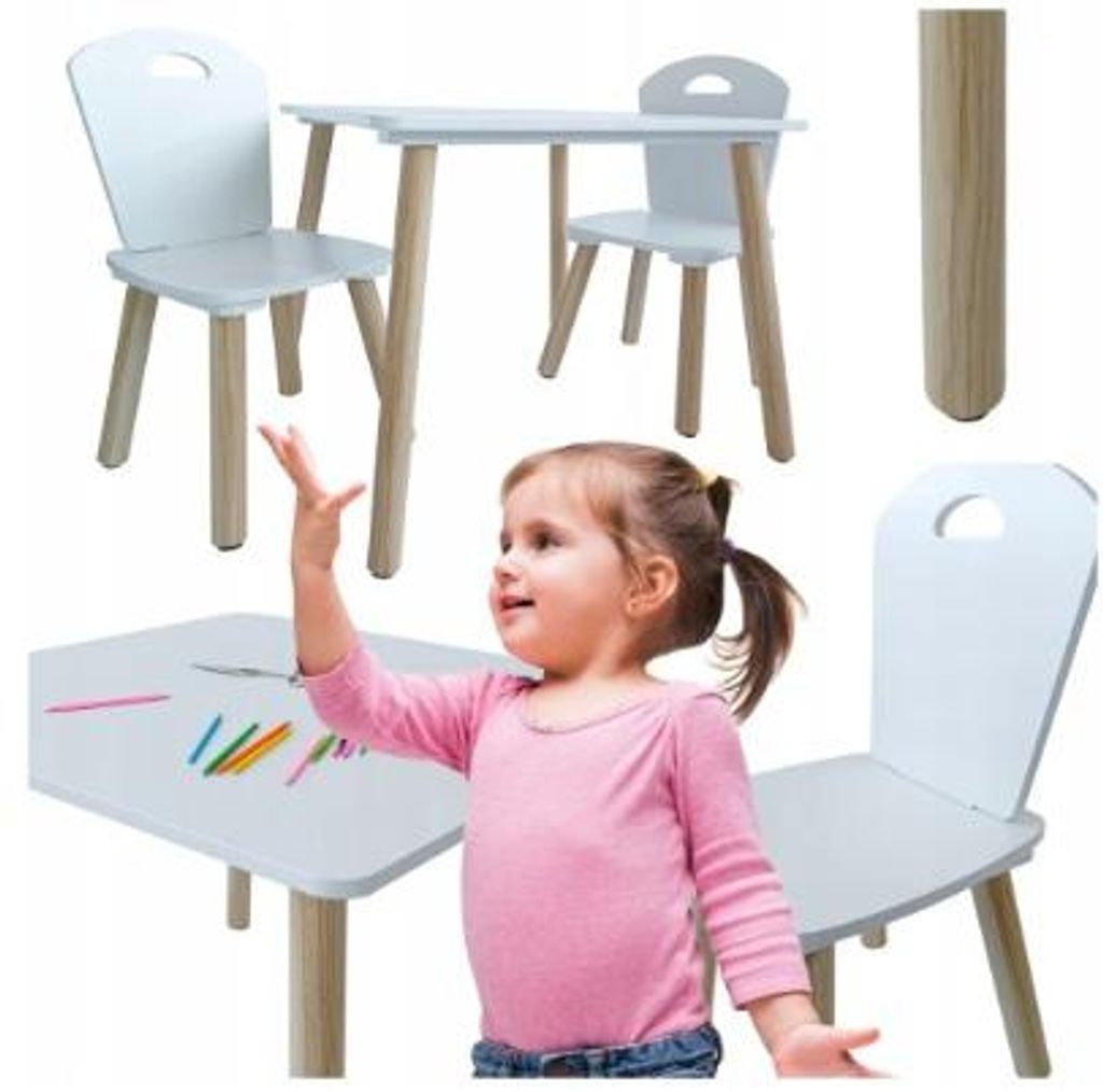 Kindermöbel-set - Weiß - Tisch 54cm - 2 Stühle - Ergonomisch - Für Kinder