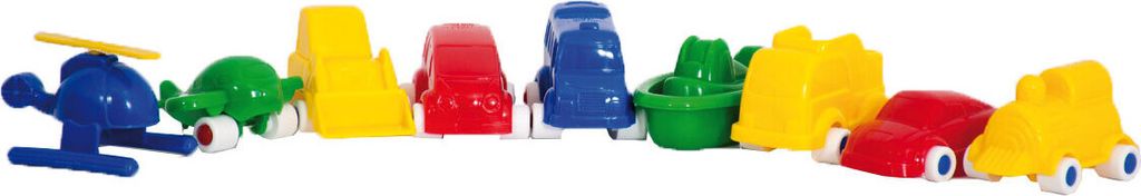 Miniland Fahrzeugset 9 verschiedene Vinylautos farblich in Dose